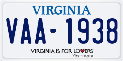 VA license plate VAA1938