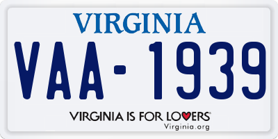VA license plate VAA1939