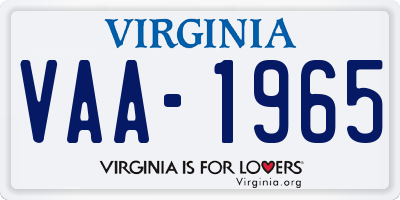 VA license plate VAA1965