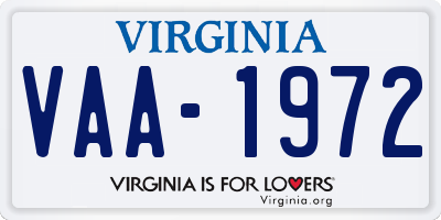 VA license plate VAA1972