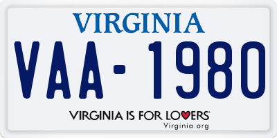 VA license plate VAA1980