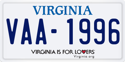 VA license plate VAA1996