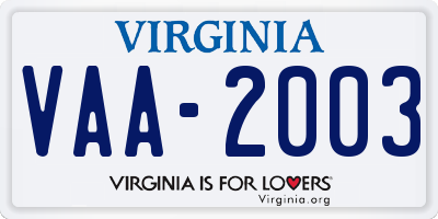 VA license plate VAA2003