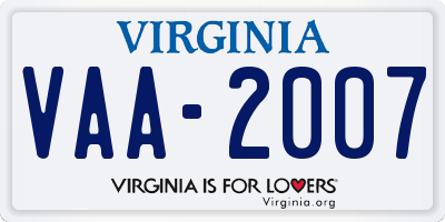 VA license plate VAA2007