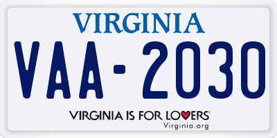 VA license plate VAA2030