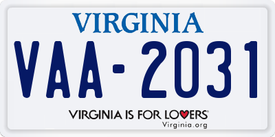 VA license plate VAA2031