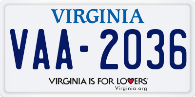 VA license plate VAA2036