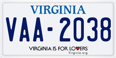 VA license plate VAA2038