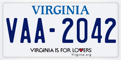 VA license plate VAA2042