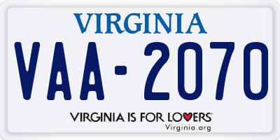 VA license plate VAA2070