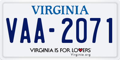 VA license plate VAA2071