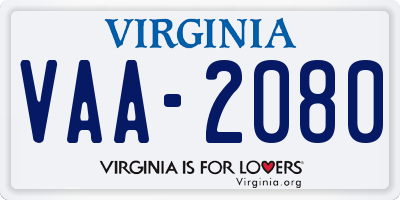 VA license plate VAA2080