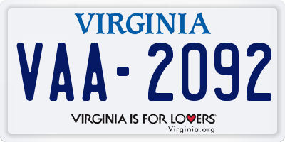 VA license plate VAA2092