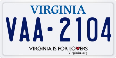 VA license plate VAA2104