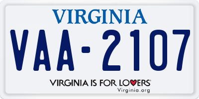 VA license plate VAA2107