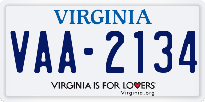 VA license plate VAA2134