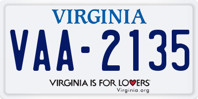 VA license plate VAA2135
