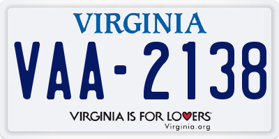 VA license plate VAA2138