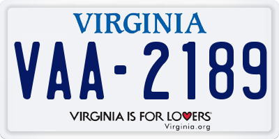 VA license plate VAA2189