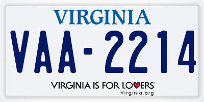 VA license plate VAA2214