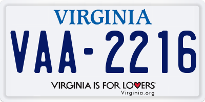 VA license plate VAA2216
