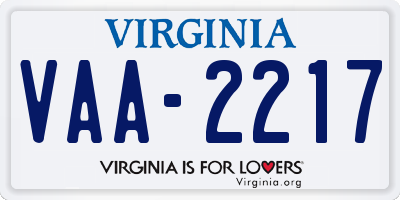 VA license plate VAA2217
