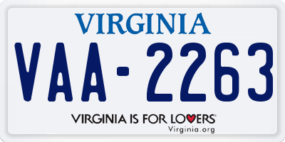 VA license plate VAA2263