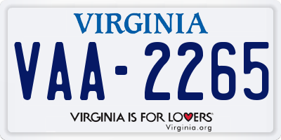 VA license plate VAA2265