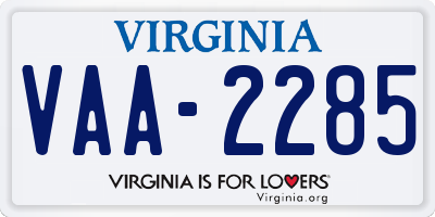 VA license plate VAA2285