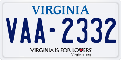 VA license plate VAA2332