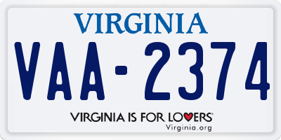 VA license plate VAA2374