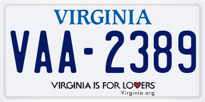 VA license plate VAA2389