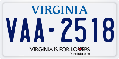 VA license plate VAA2518