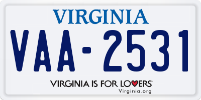 VA license plate VAA2531