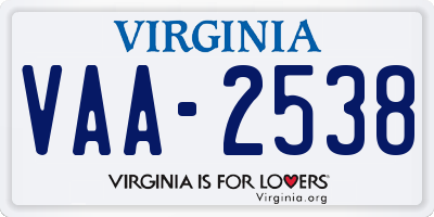 VA license plate VAA2538