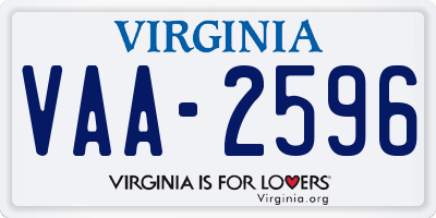 VA license plate VAA2596