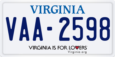 VA license plate VAA2598