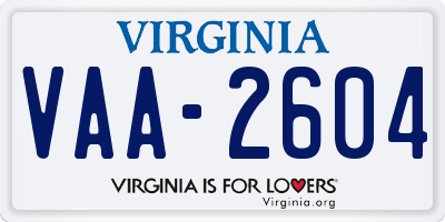 VA license plate VAA2604