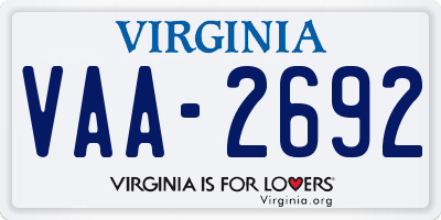 VA license plate VAA2692