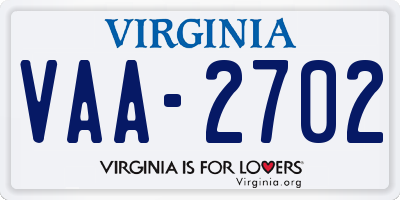 VA license plate VAA2702