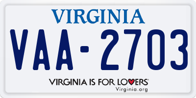 VA license plate VAA2703