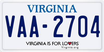VA license plate VAA2704
