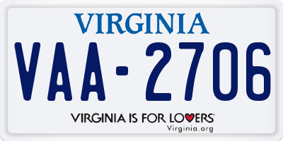 VA license plate VAA2706