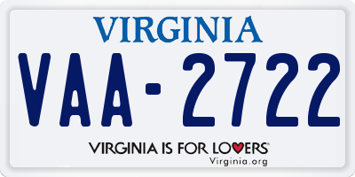 VA license plate VAA2722