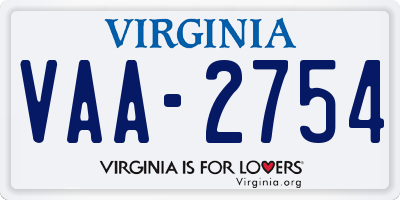 VA license plate VAA2754