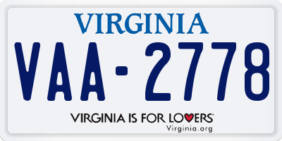 VA license plate VAA2778