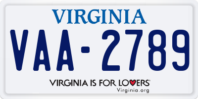 VA license plate VAA2789
