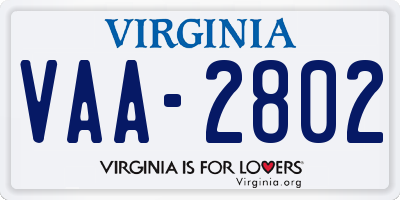 VA license plate VAA2802