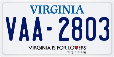 VA license plate VAA2803