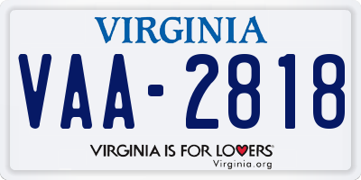 VA license plate VAA2818
